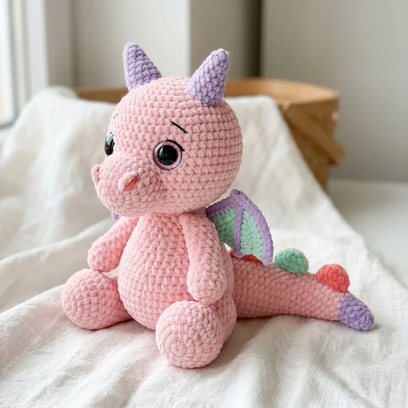 Petit Dragon Rose Pastel Amigurumi