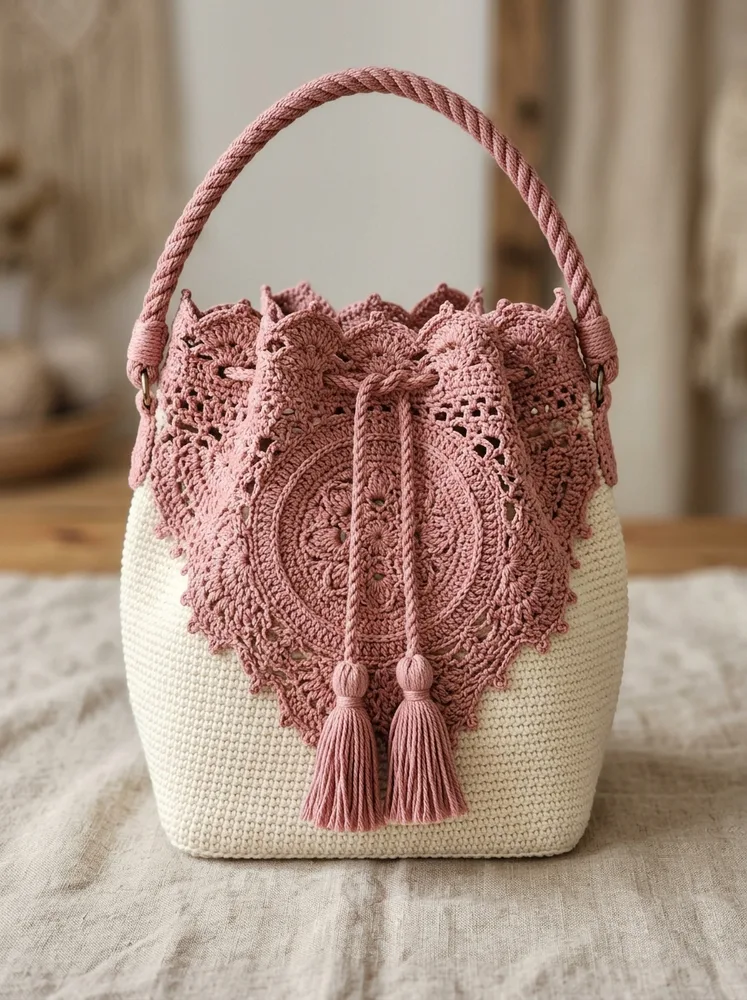 Patron Sac Seau Dentelle Rose Poudré