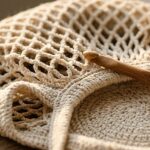 Gros plan macro sac filet au crochet en coton
